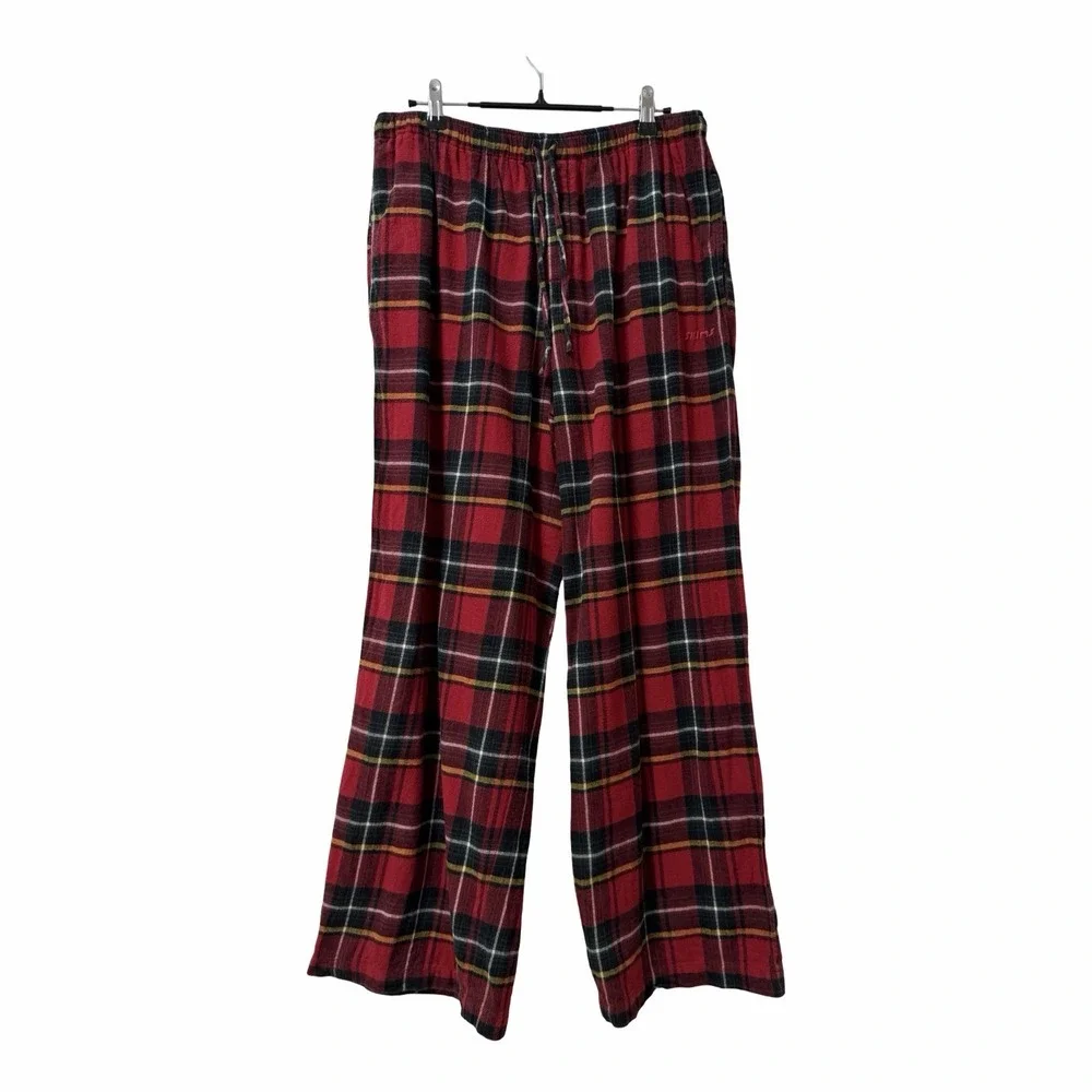 Skims Womens Plaid Flannel Sleep Pajamas Set Size L Red Cozy Comfy Loungewear